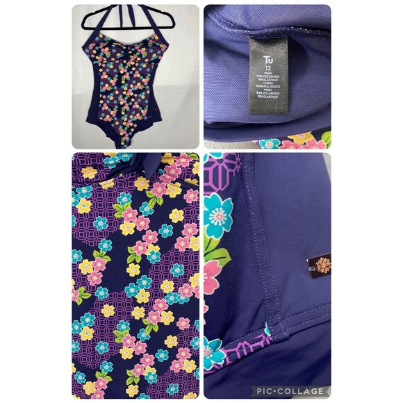 TU Halter One Piece Swimsuit Halter Floral Slimming Purple Womens US 8 10 12 UK - Picture 2 of 10